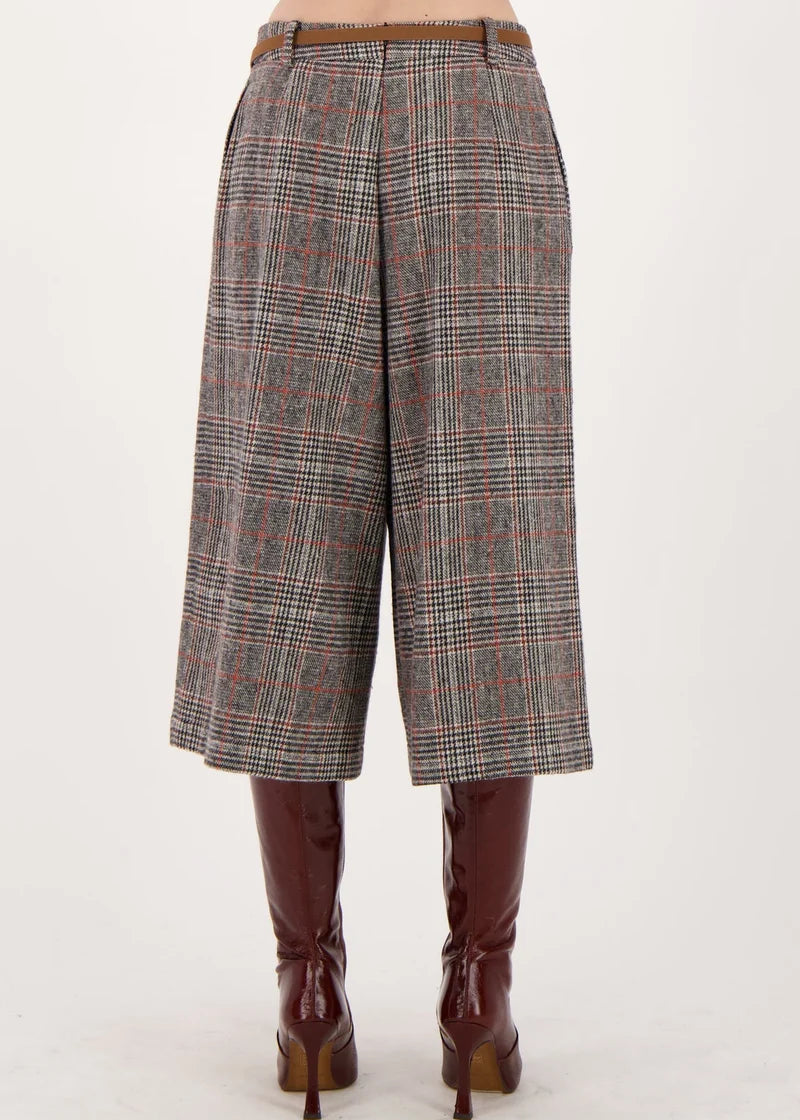 Spanner - Check Wide Leg Capri Pant With Chain Belt