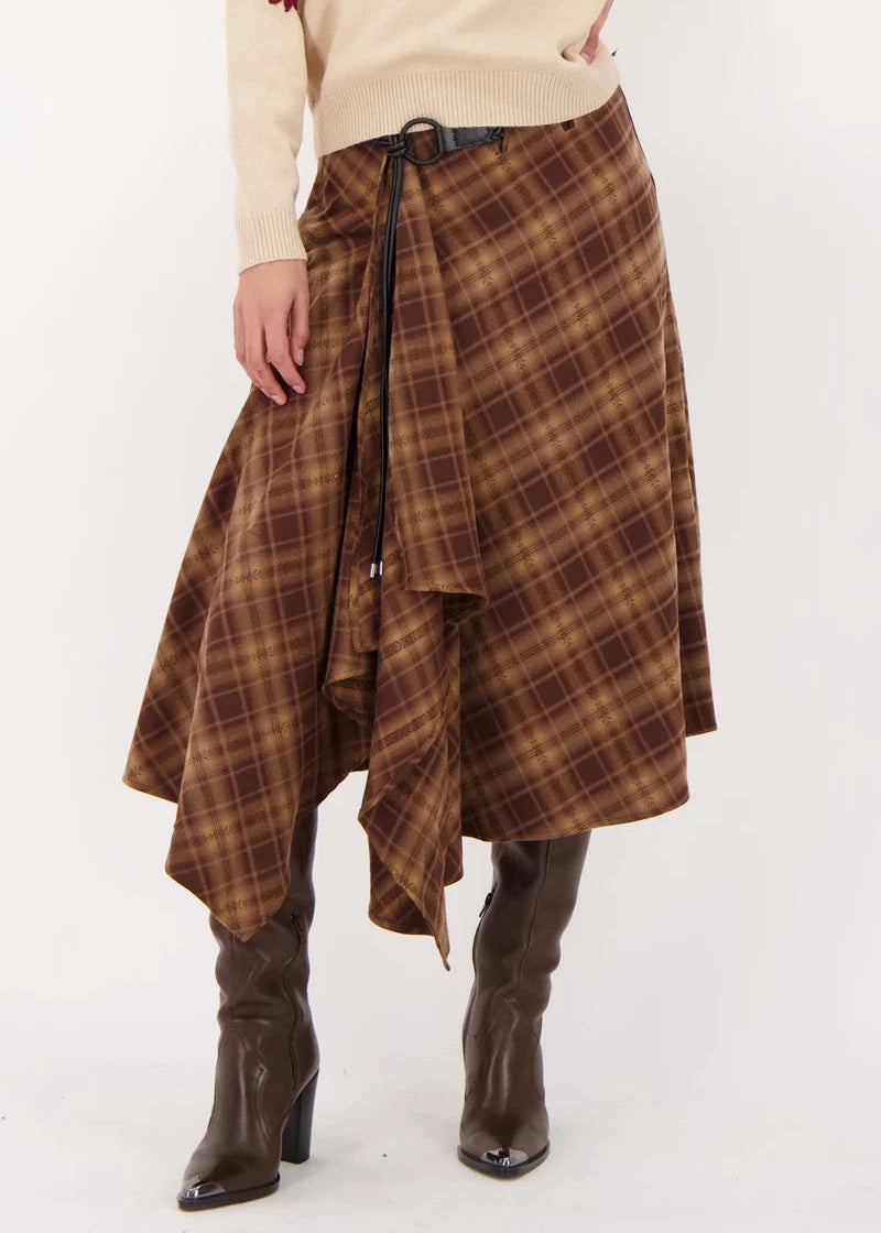 Gabby Isabella - Plaid Asymmetrical Belted Skirt