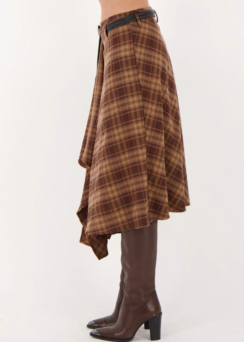 Gabby Isabella - Plaid Asymmetrical Belted Skirt