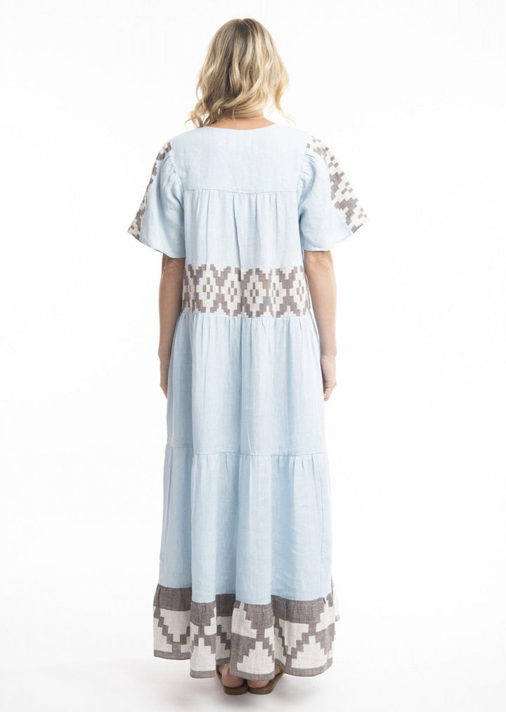 Orientique -Border Print Linen Maxi Dress