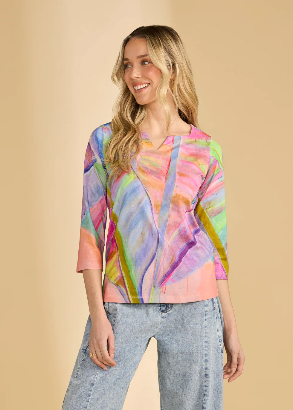 French Dressing Jeans - 3/4 Sleeve Notch Neck Top - SALE - ONLINE EXCLUSIVE