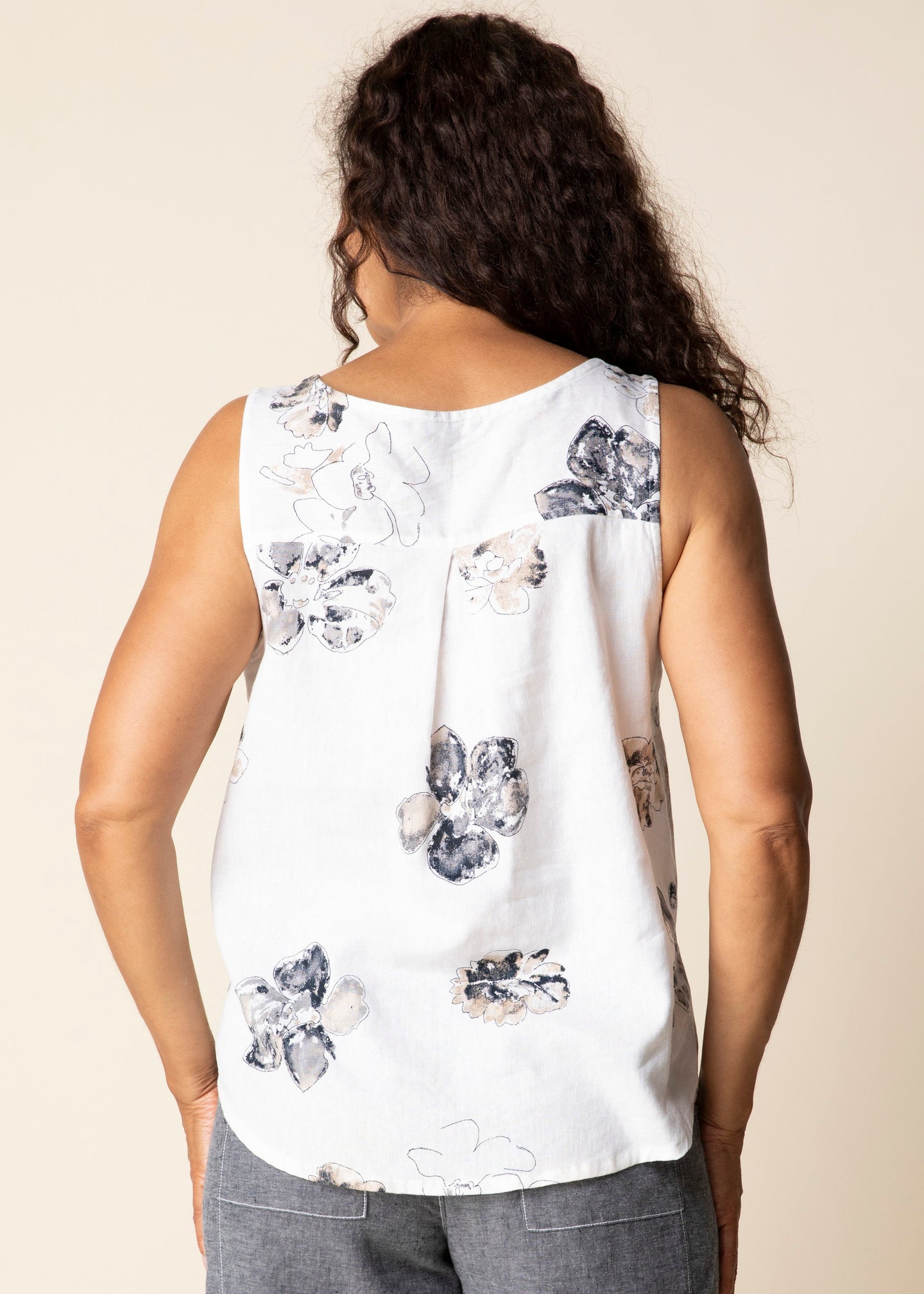 Habitat - Linen Floral Pleat Back Button Tank