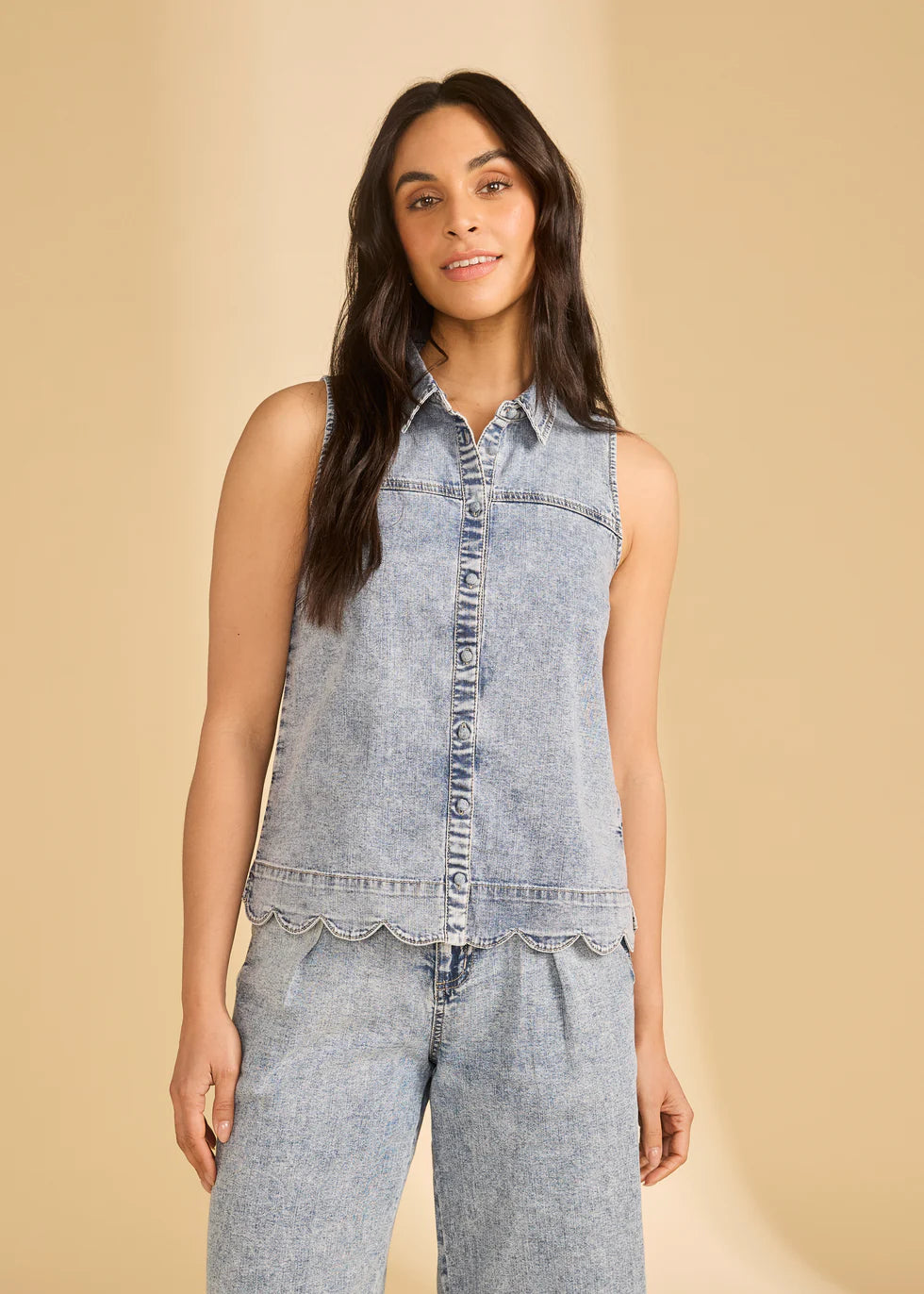 French Dressing Jeans - Sleeveless Scalloped Shirt - SALE - ONLINE EXCLUSIVE