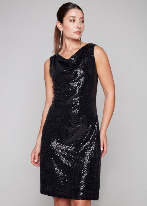 Compli K - Sheath Cowl Neck Sequin Dress - SALE