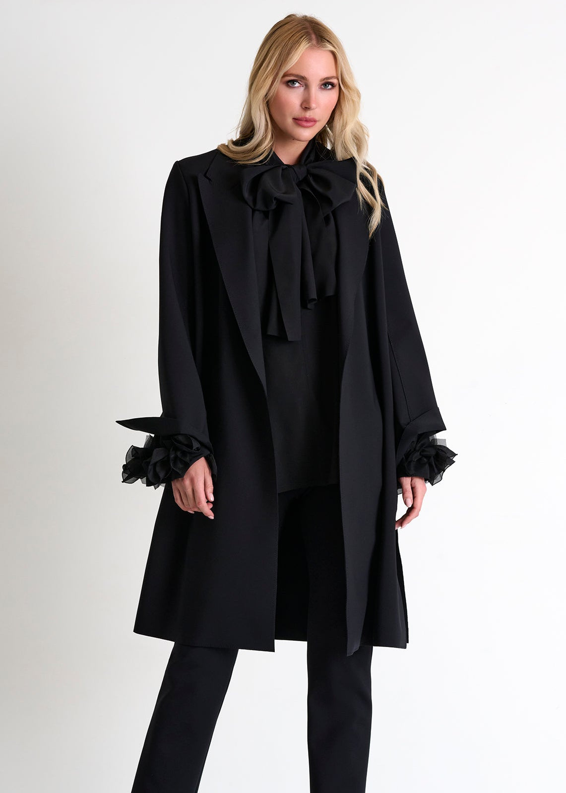Long Coat With Tie Belt - 52467-80-800 02 / 800 Caviar / 75% POLYAMIDE, 25% ELASTANE