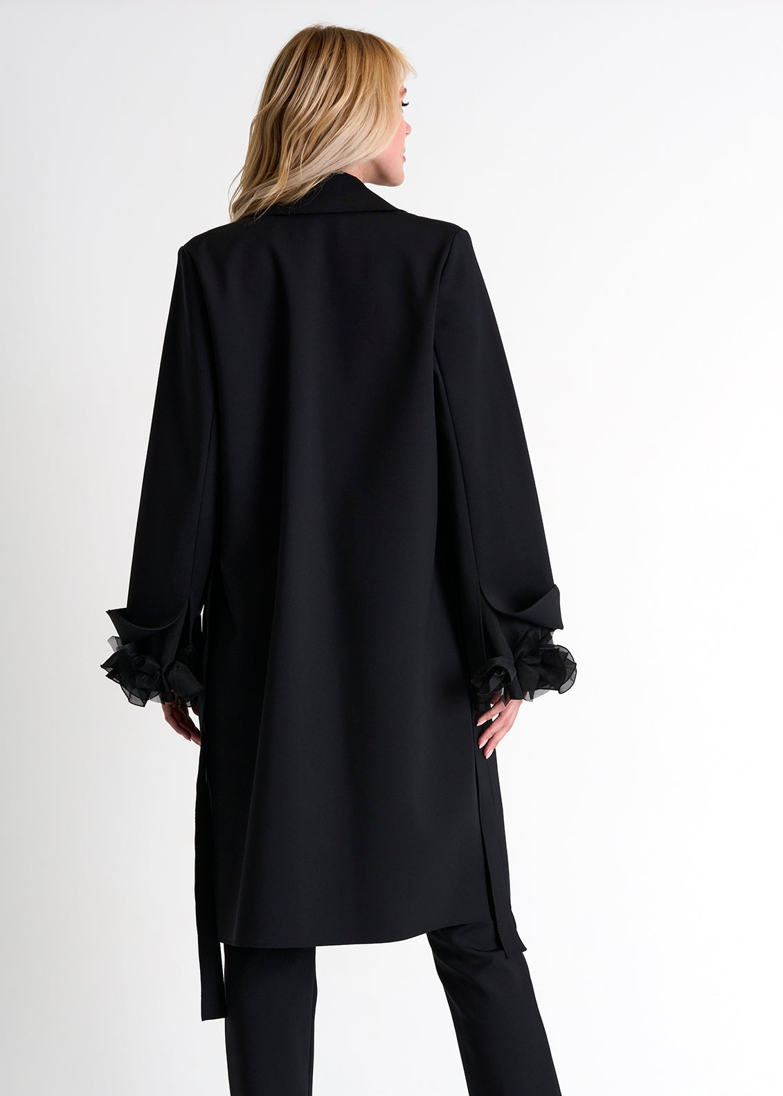 Long Coat With Tie Belt - 52467-80-800 02 / 800 Caviar / 75% POLYAMIDE, 25% ELASTANE