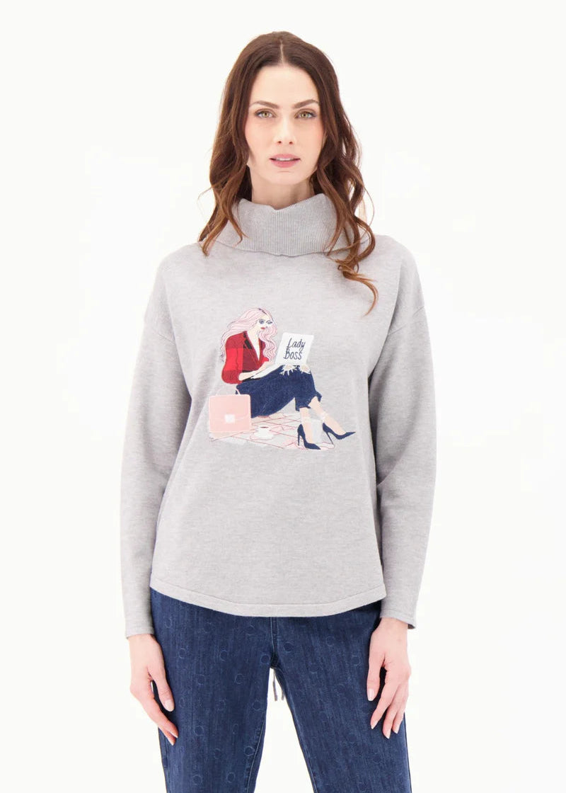 Gabby Isabella - Cowl Neckline Mixed Media Back Lacing Sweater - SALE