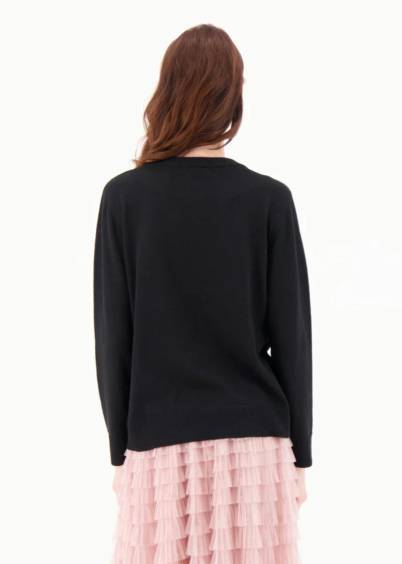 Gabby Isabella - Crew Neck Mixed Media "Coffee Break" Applique Sweater - SALE