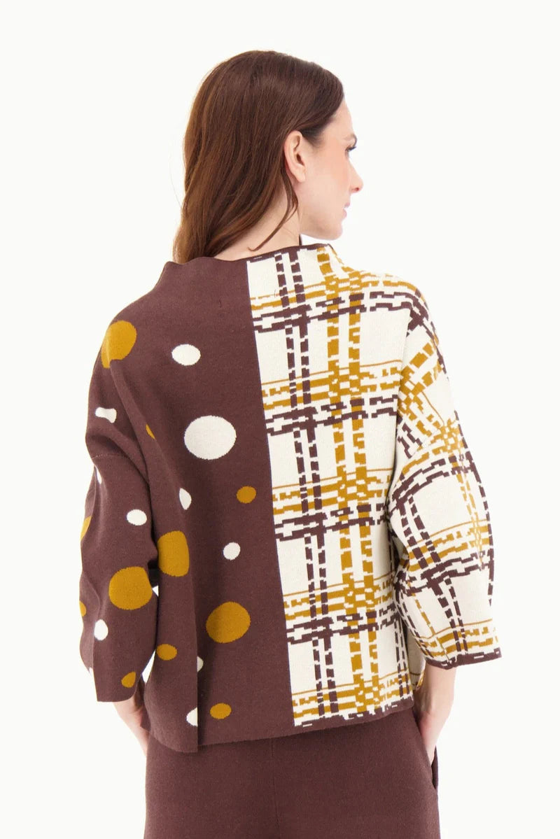 Gabby Isabella - Dropped Shoulder Polkadot/Check Knit Top - SALE