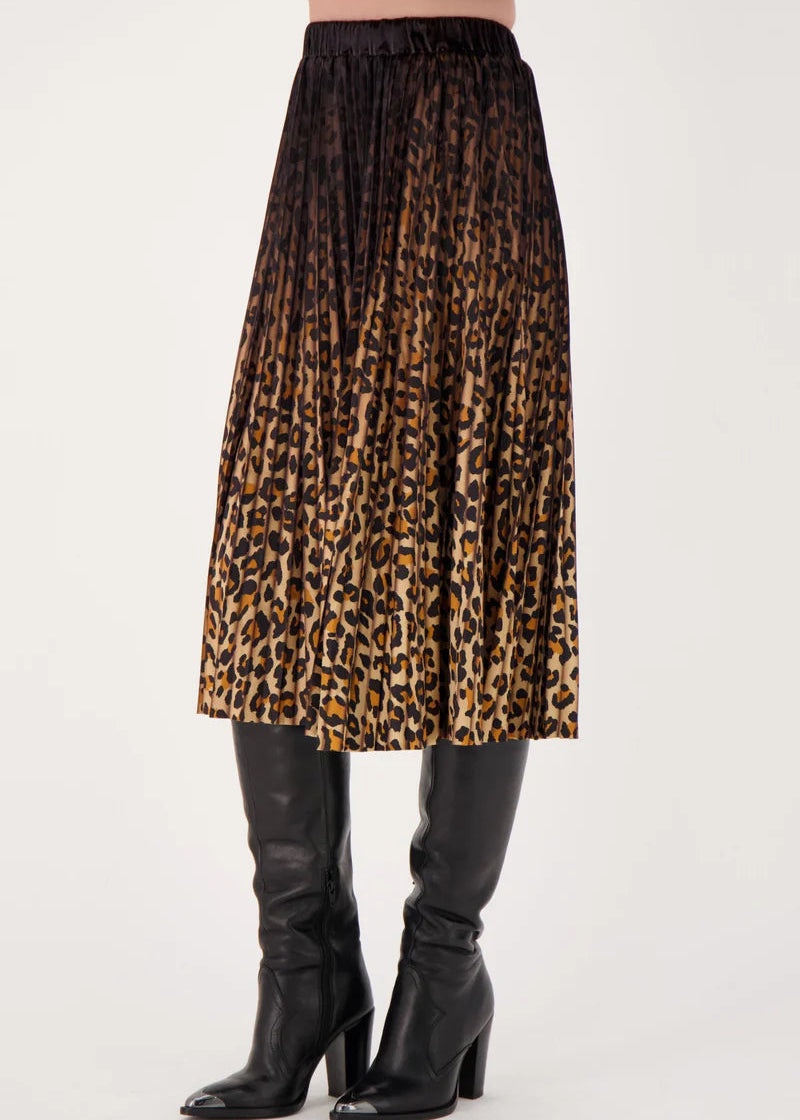 Gabby Isabella - Velour Leopard Print Pleated Skirt - SALE