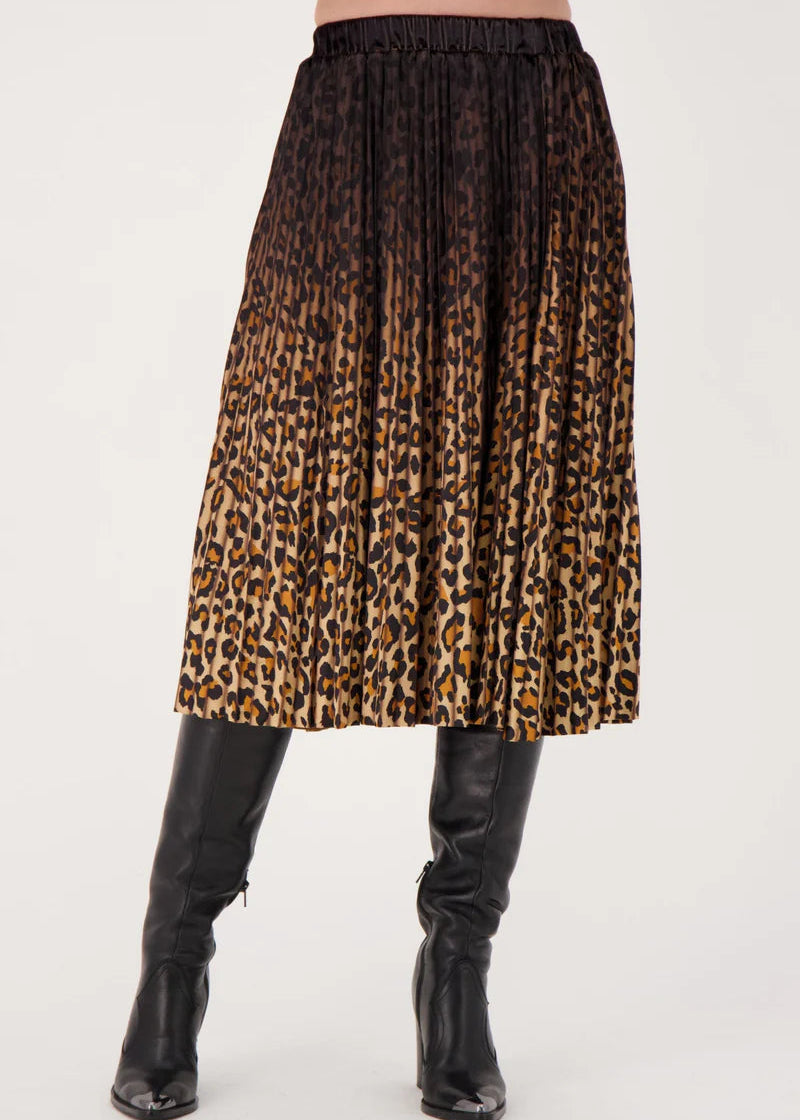 Gabby Isabella - Velour Leopard Print Pleated Skirt - SALE