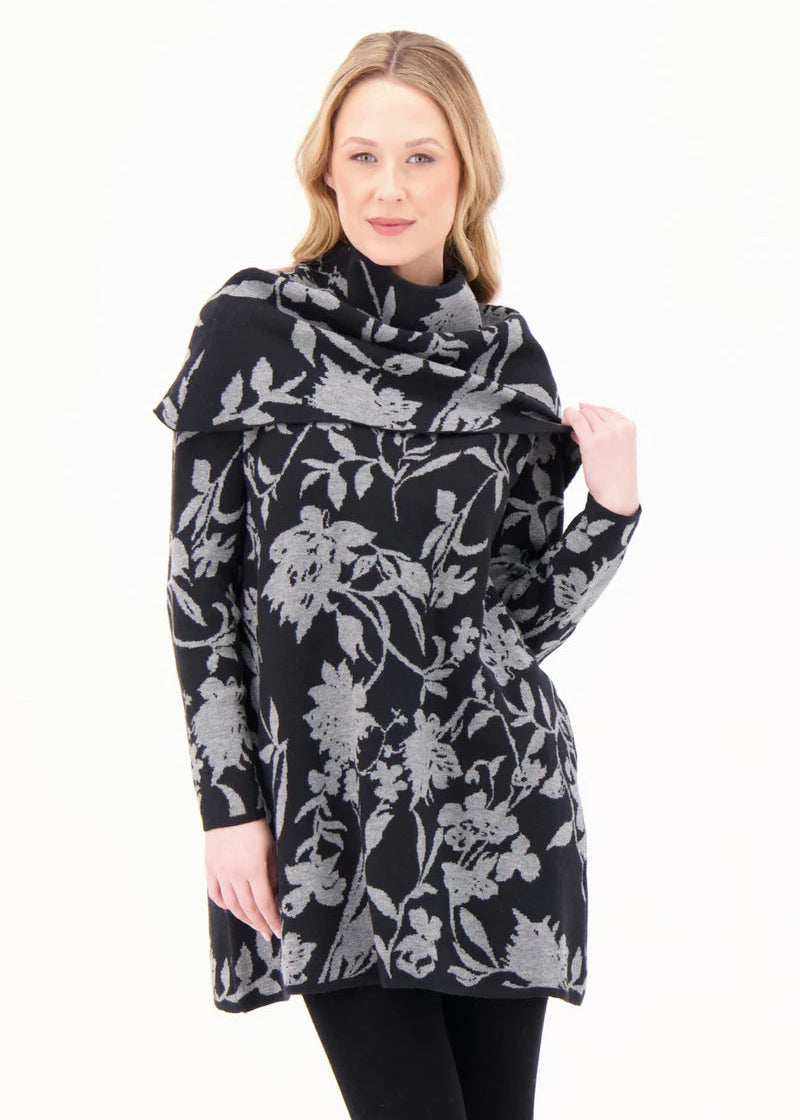 Gabby Isabella - Floral Intarsia Tunic With Removable Scarf - SALE