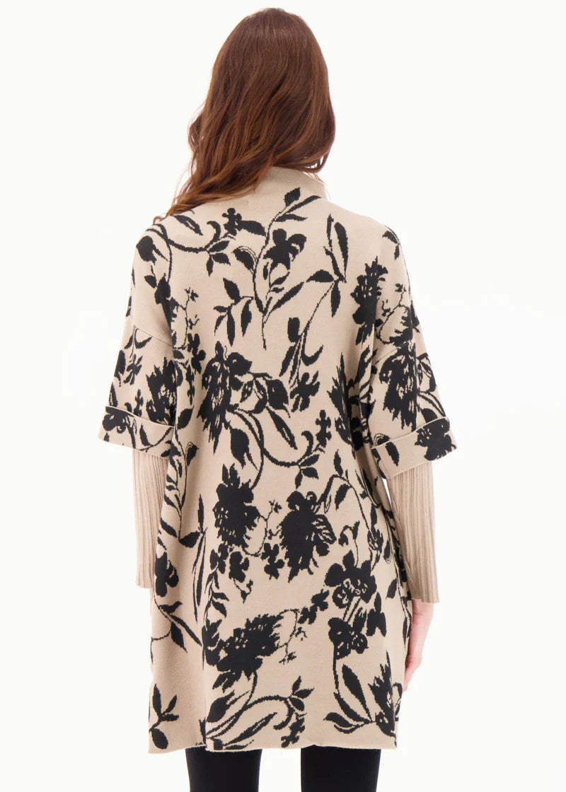 Gabbby Isabella - Funnel Neck Floral Intarsia Fooler Sleeve Tunic Dress - SALE