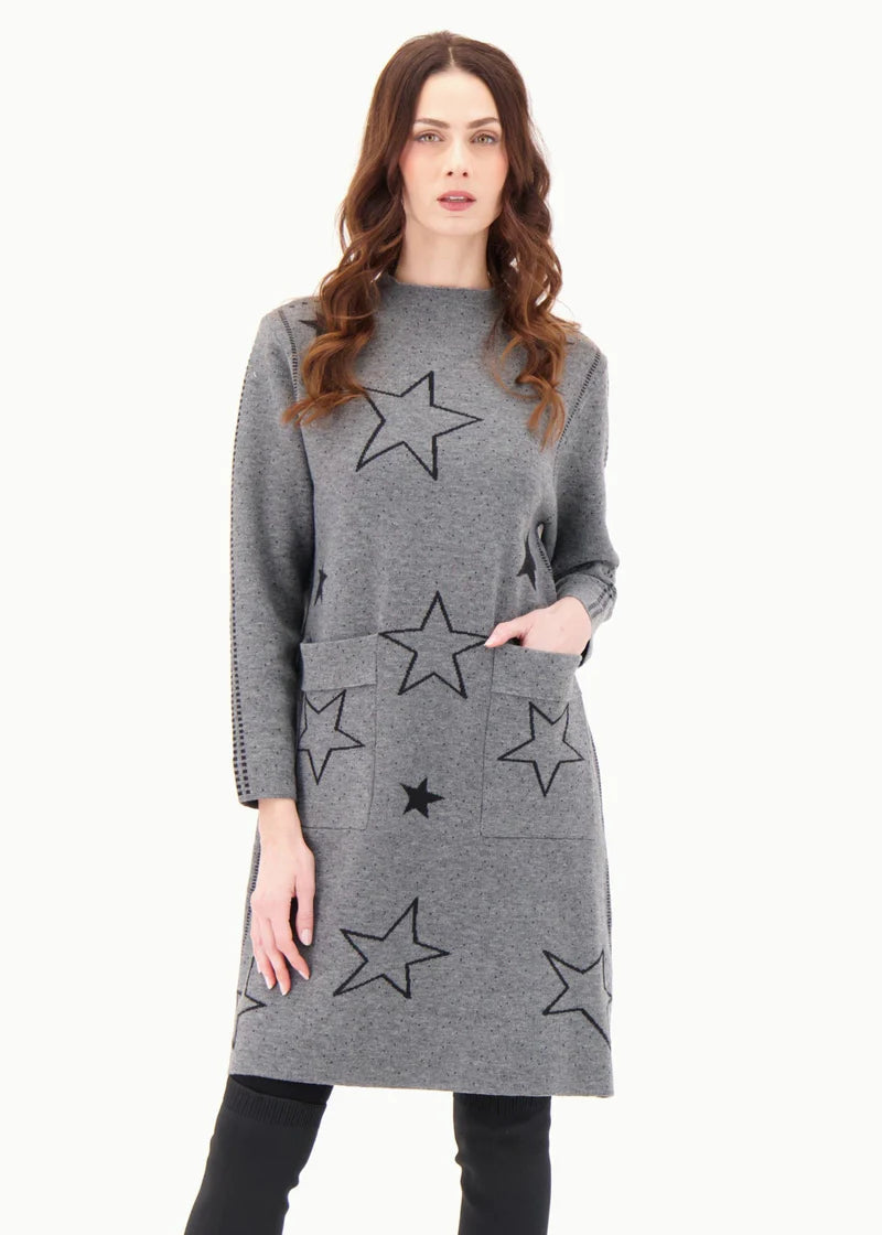 Gabby Isabella - Intarsia Star Patch Pocket Sweater Dress - SALE