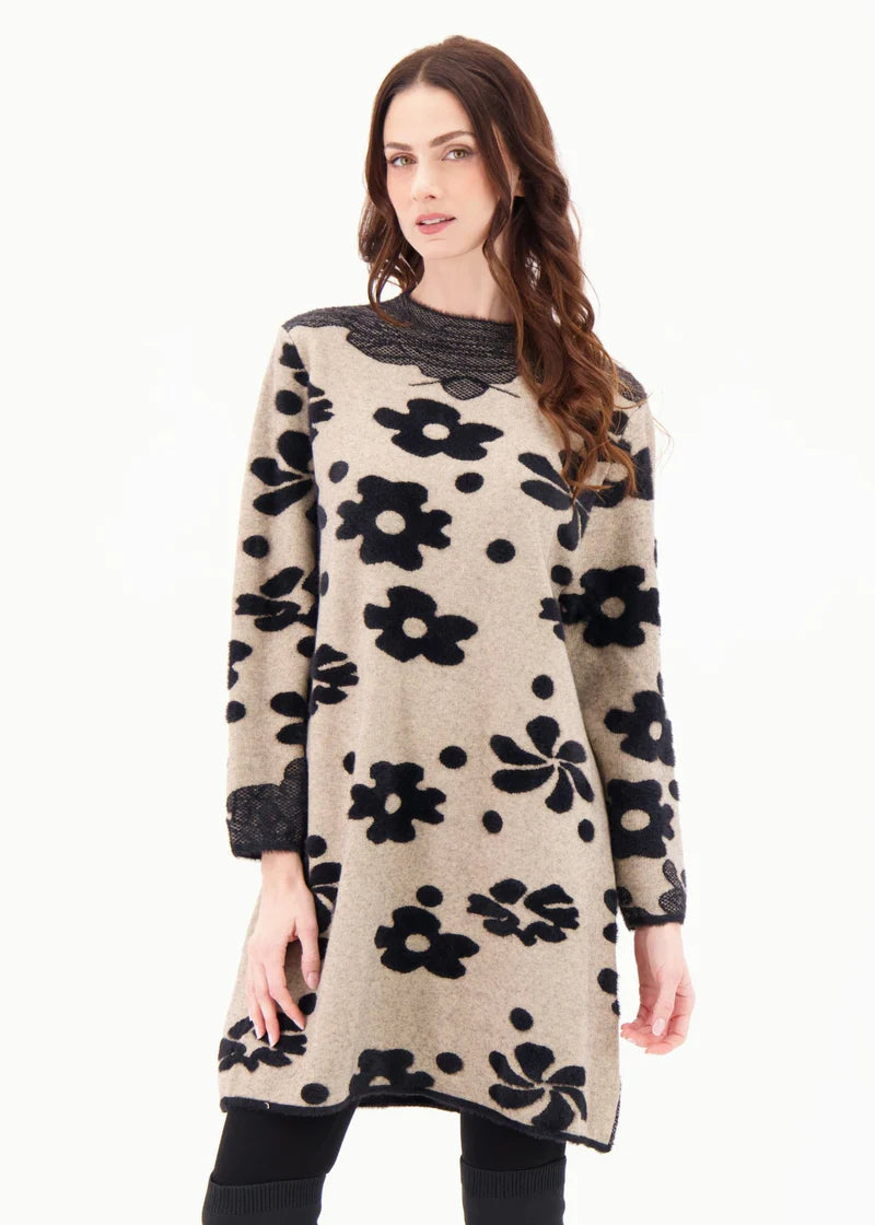 Gabby Isabella - Flocked Floral Sweater Tunic Dress - SALE