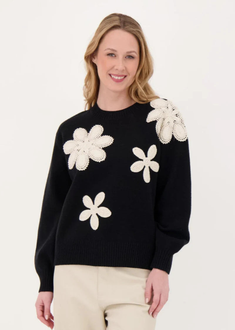 Gabby Isabella - Macrame Flower Applique Sweater - SALE