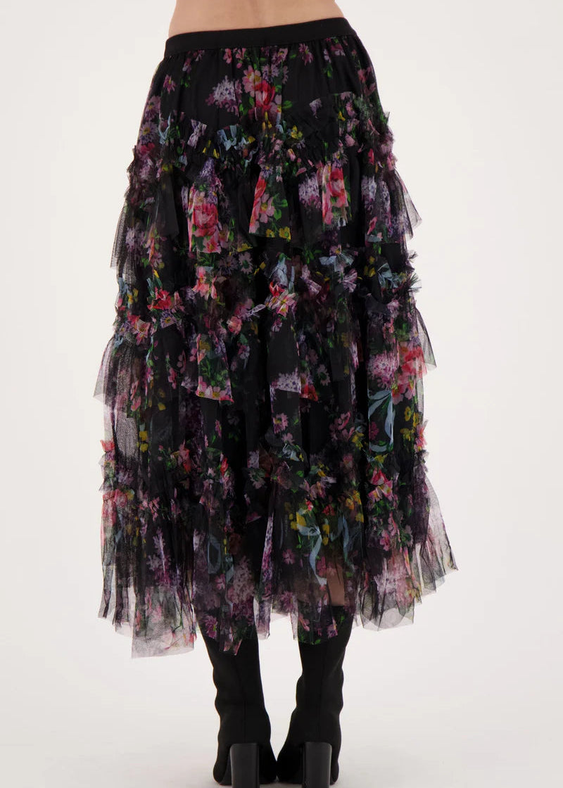 Gabby Isabella - Floral Ruffle Tulle Skirt Print Skirt - SALE