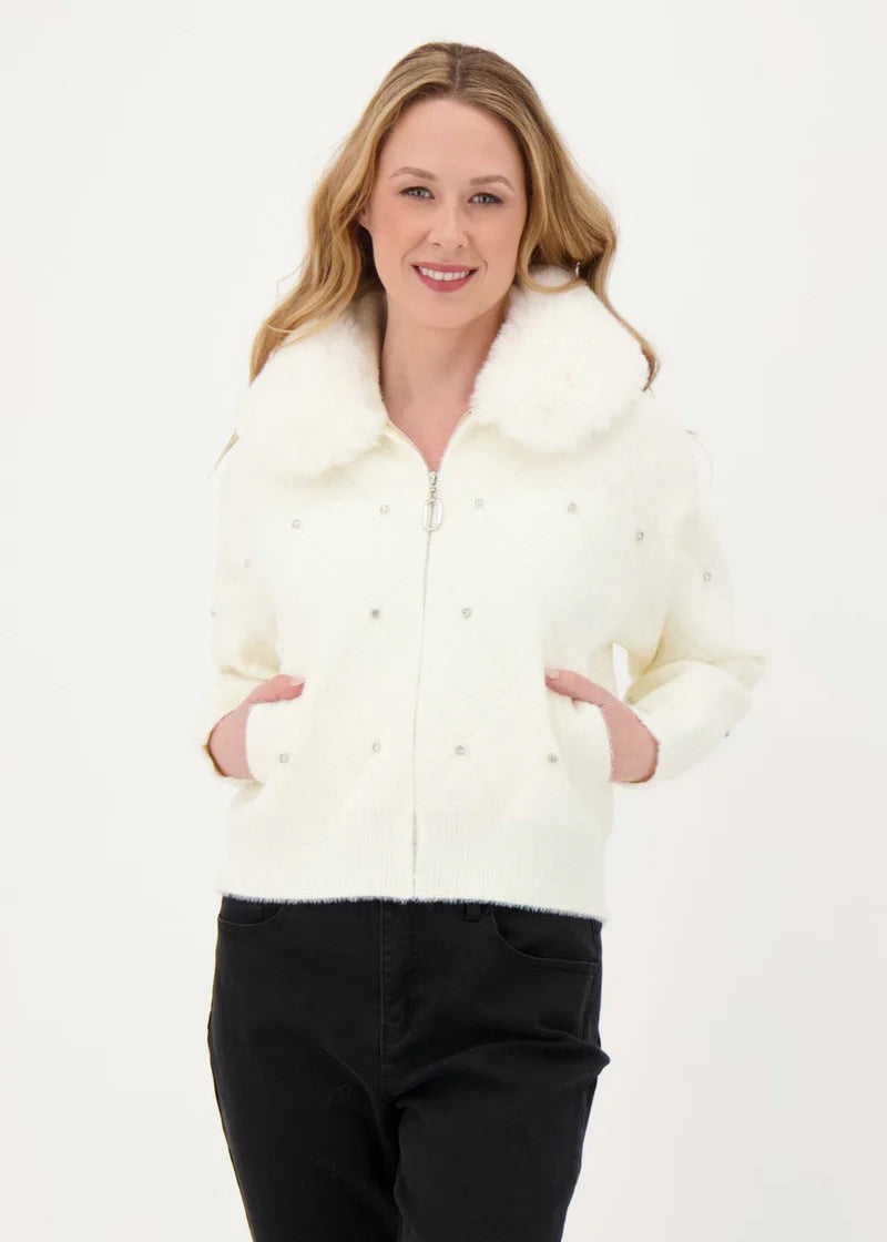 Gabby Isabella - Diamond Studded Detachable Faux Fur Jacket - SALE