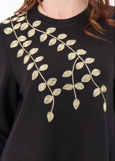 Gabby Isabella - Gold Leaf Shoulder Embroidered Scuba Tunic Dress - SALE