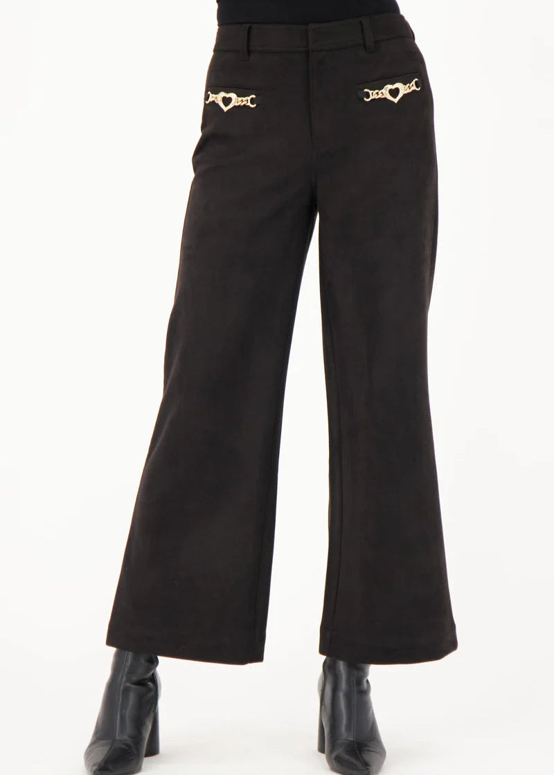 Gabby Isabella - Heart Chain Pocket Faux Suede Pant - SALE
