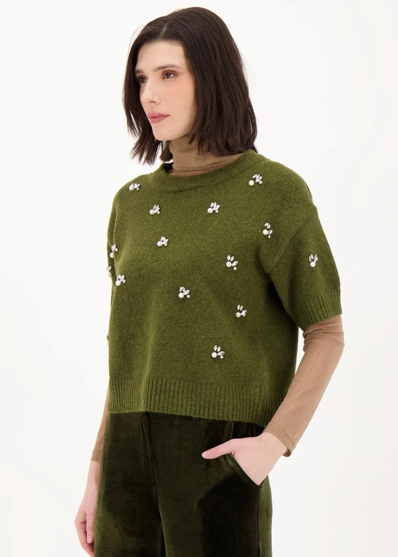 Gabby Isabella - Rhinestone Pearl Sweater Top