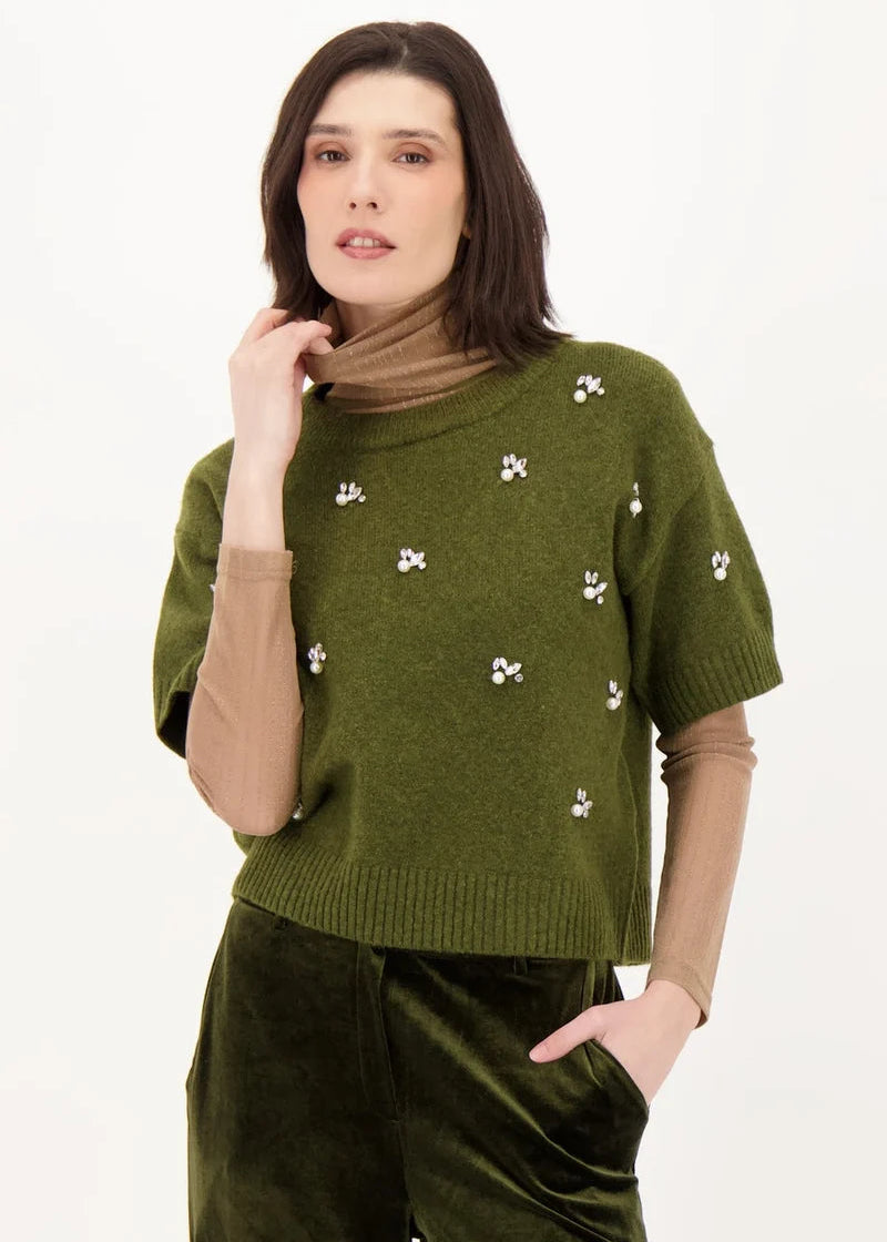 Gabby Isabella - Rhinestone Pearl Sweater Top