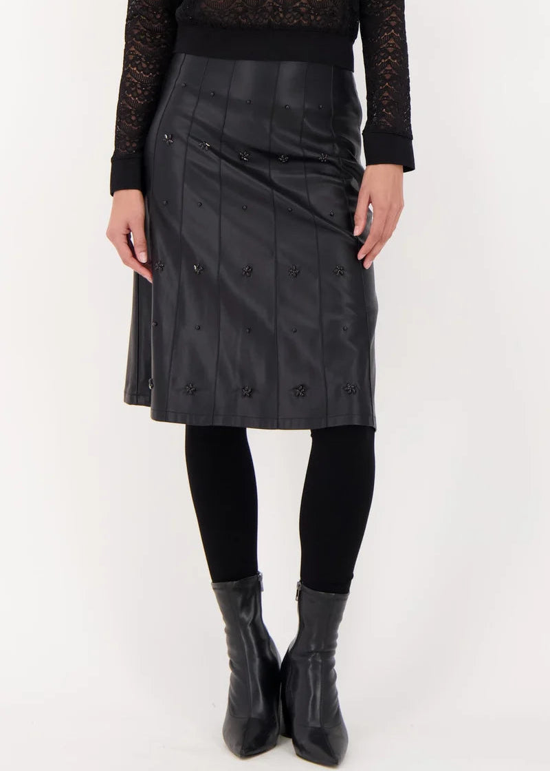 Gabby Isabella - Beaded Pintuck PU Skirt