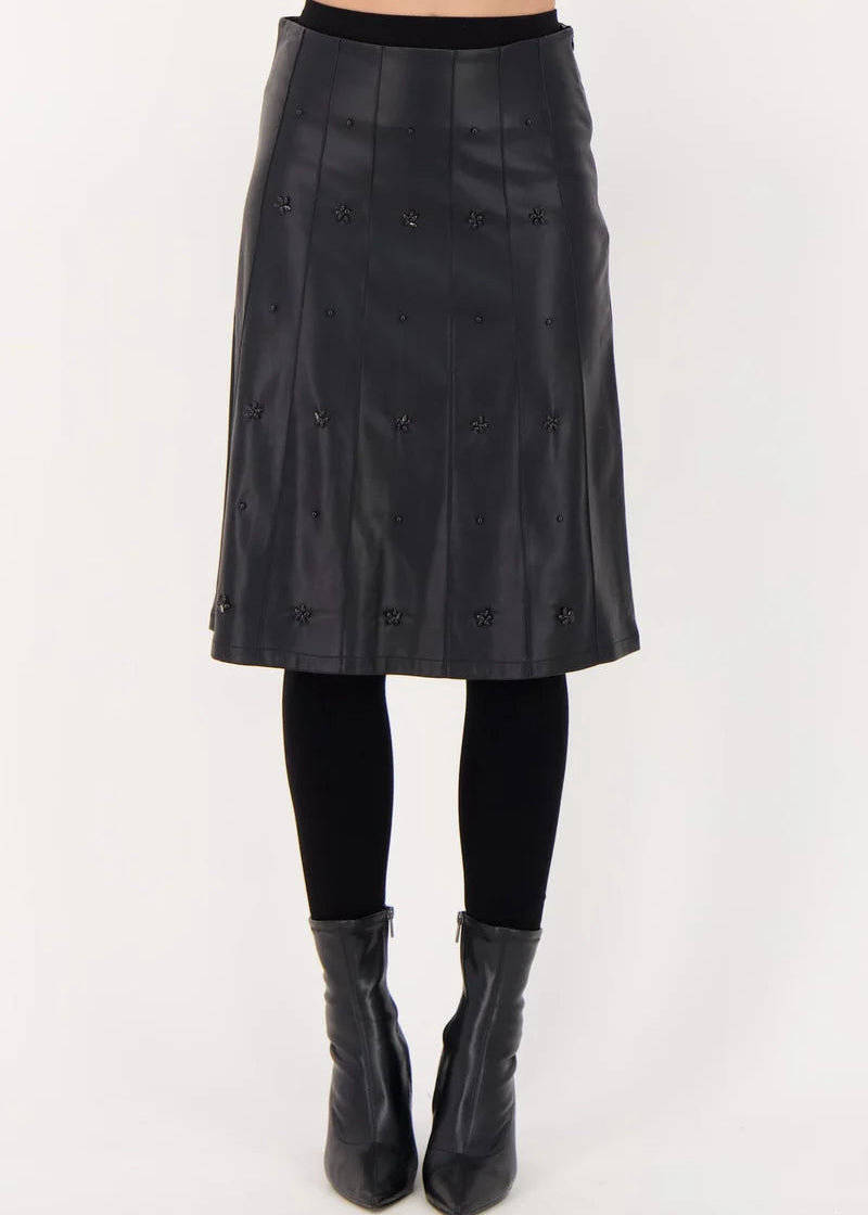 Gabby Isabella - Beaded Pintuck PU Skirt