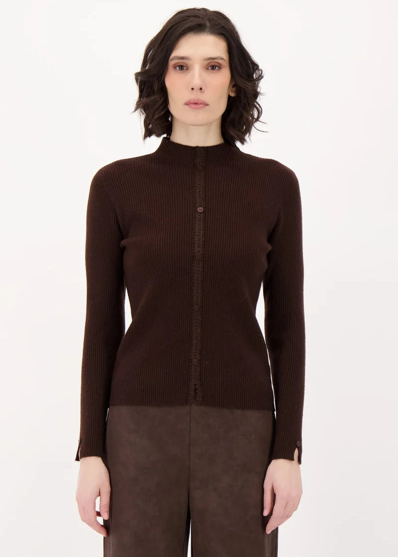 Spanner - Front Button And Lace Trim Top