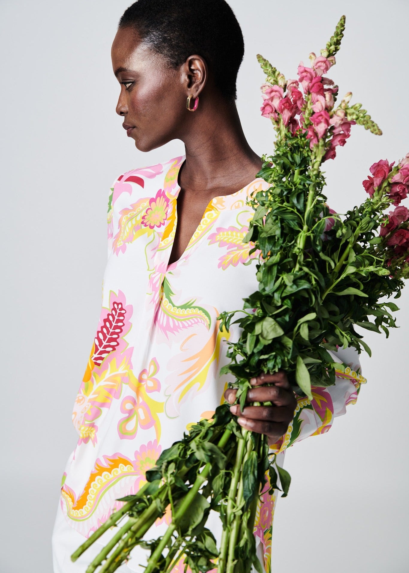 Herzen’s - Silk Print Henley Blouse