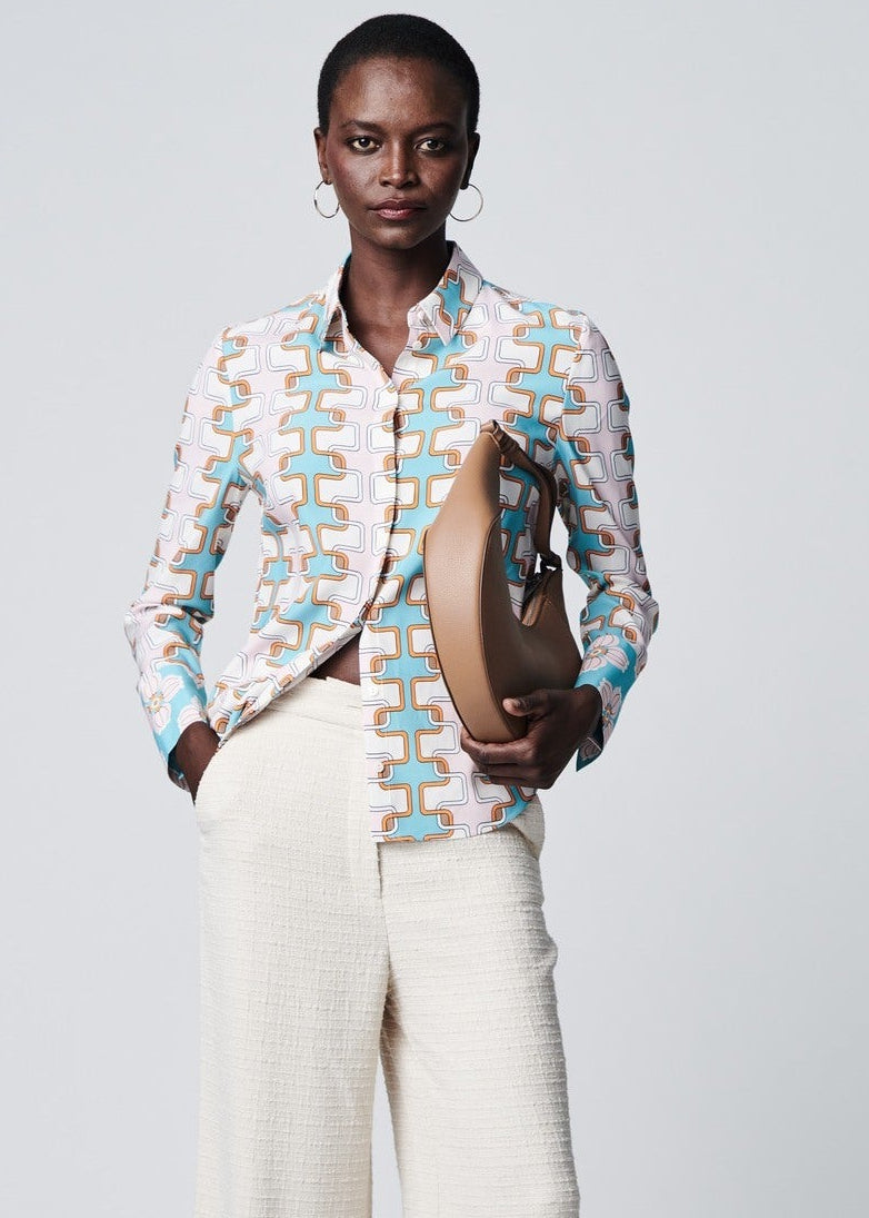 Herzen's - Silk Modern Tile Print Blouse