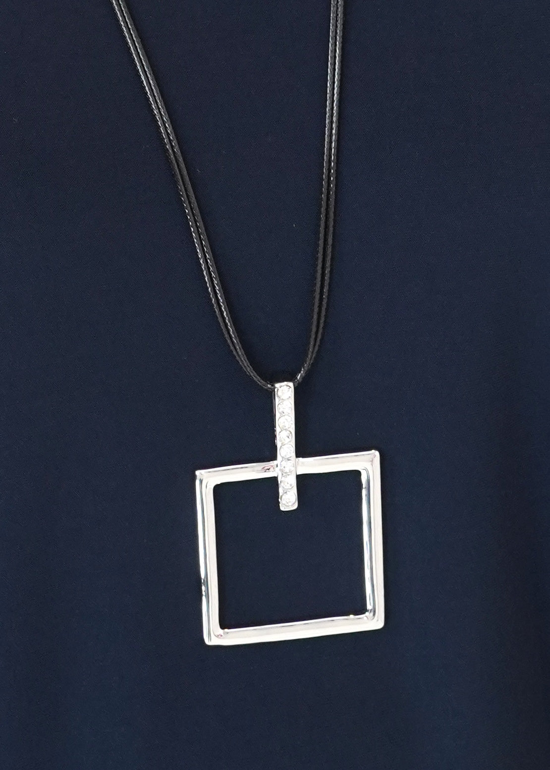 Long Necklace with Square Pendant and Earrings Set