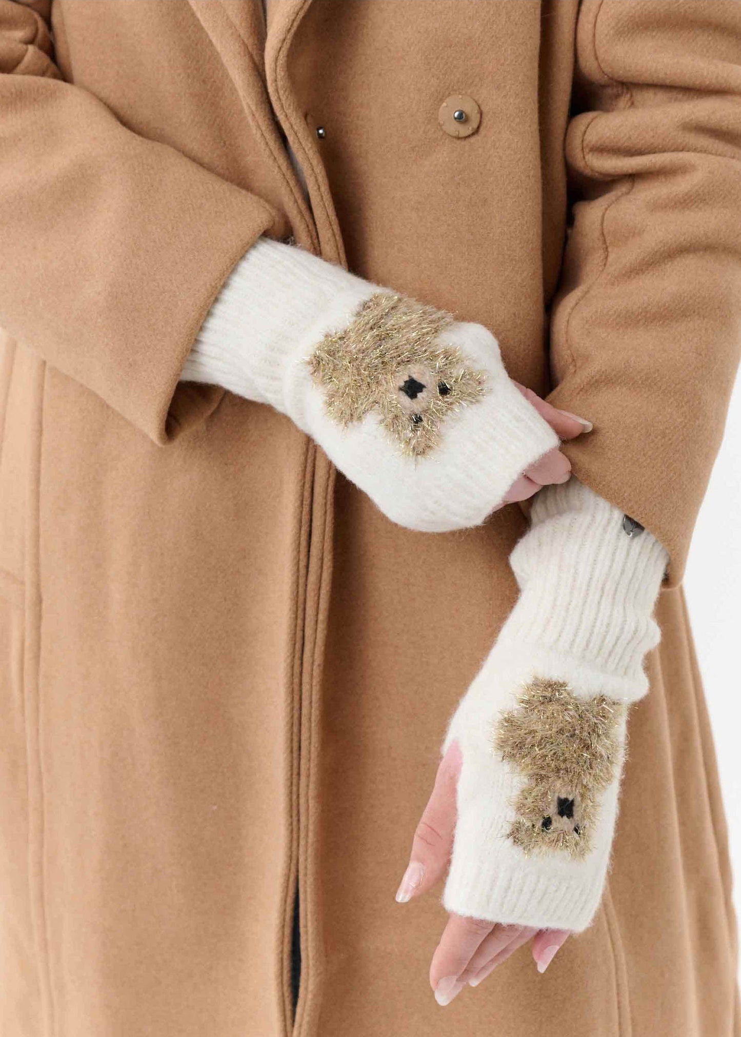 V Fraas - Glittery Gold Teddy Bear Wrist Warmers