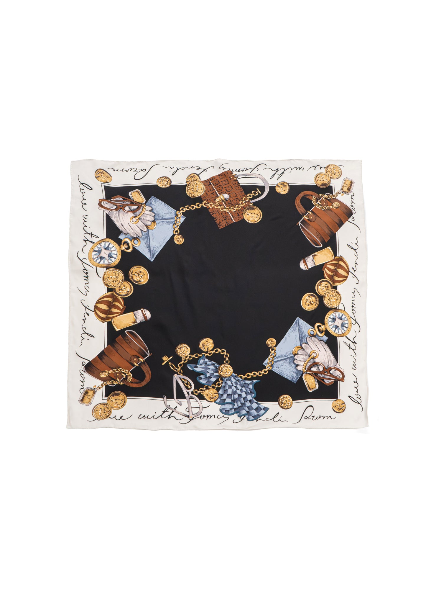 Black Accessories Print Silk Scarf