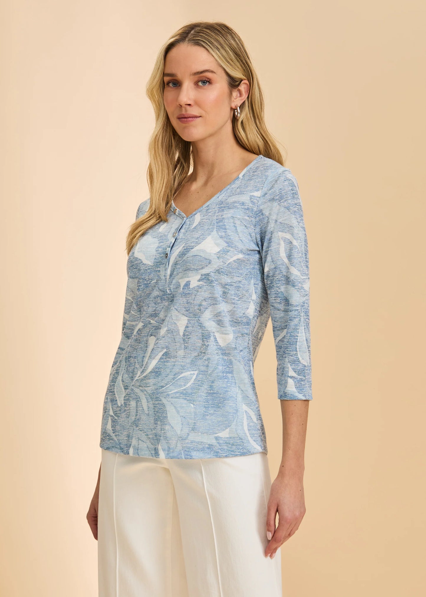 French Dressing Jeans - 3/4 Sleeve Notch Neck Top Indigo  - SALE - ONLINE EXCLUSIVE