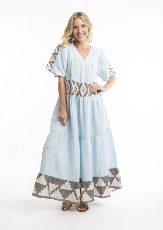 Orientique -Border Print Linen Maxi Dress