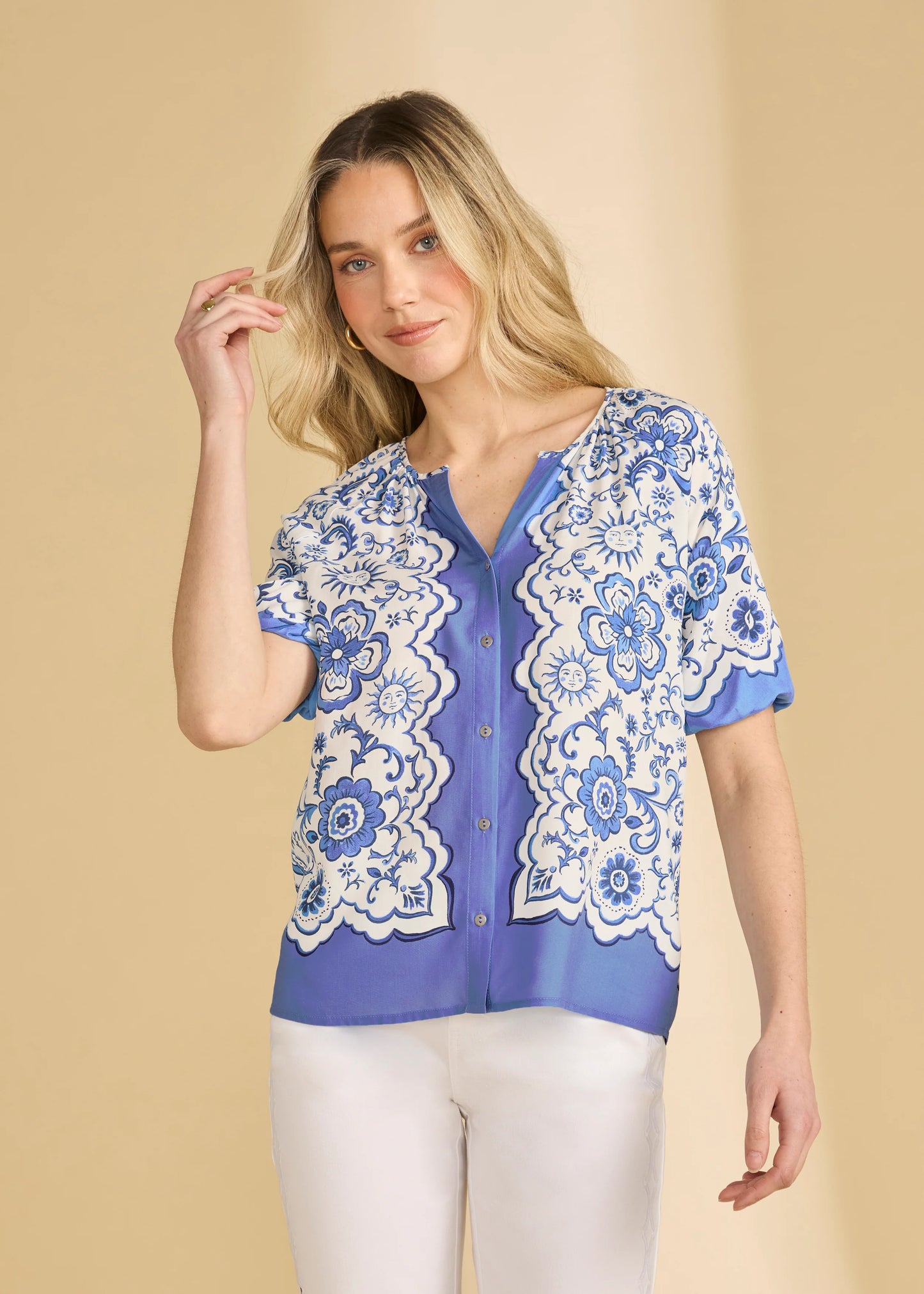 French Dressing Jeans - Elbow Sleeve Printed Sundial Shirt - SALE - ONLINE EXCLUSIVE