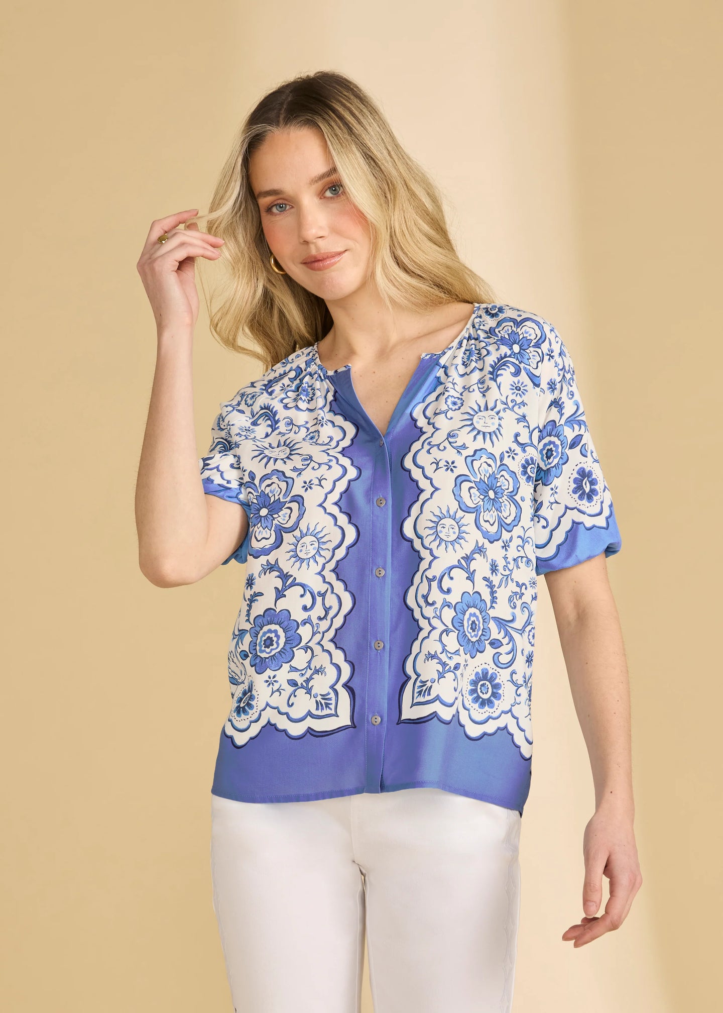 French Dressing Jeans - Elbow Sleeve Printed Sundial Shirt - SALE - ONLINE EXCLUSIVE