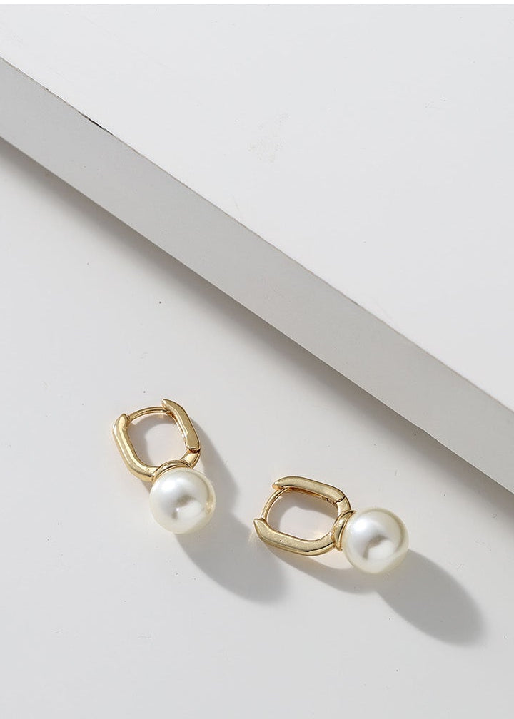 Merx - Rectangular Huggie Hoop & Pearl Drop Earrings