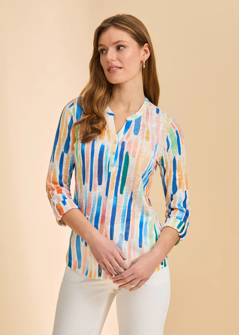 French Dressing Jeans - 3/4 Sleeve Henley Zippy Top - SALE - ONLINE EXCLUSIVE
