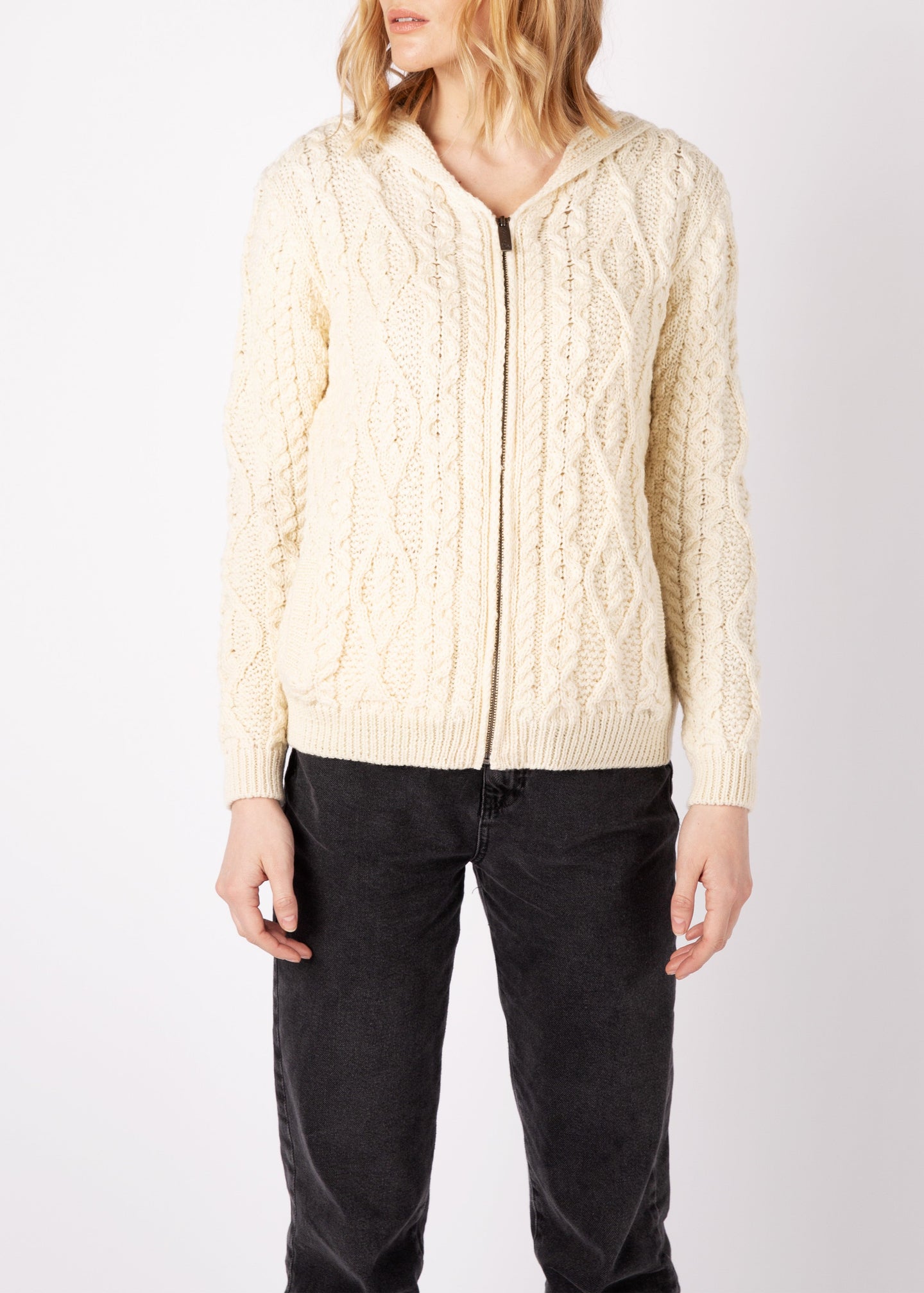 Irelands Eye - Ash Aran Zipped Hooded Jacket - SALE