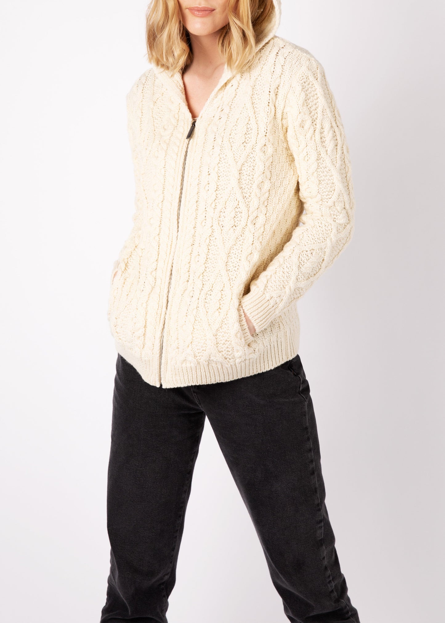 Irelands Eye - Ash Aran Zipped Hooded Jacket - SALE