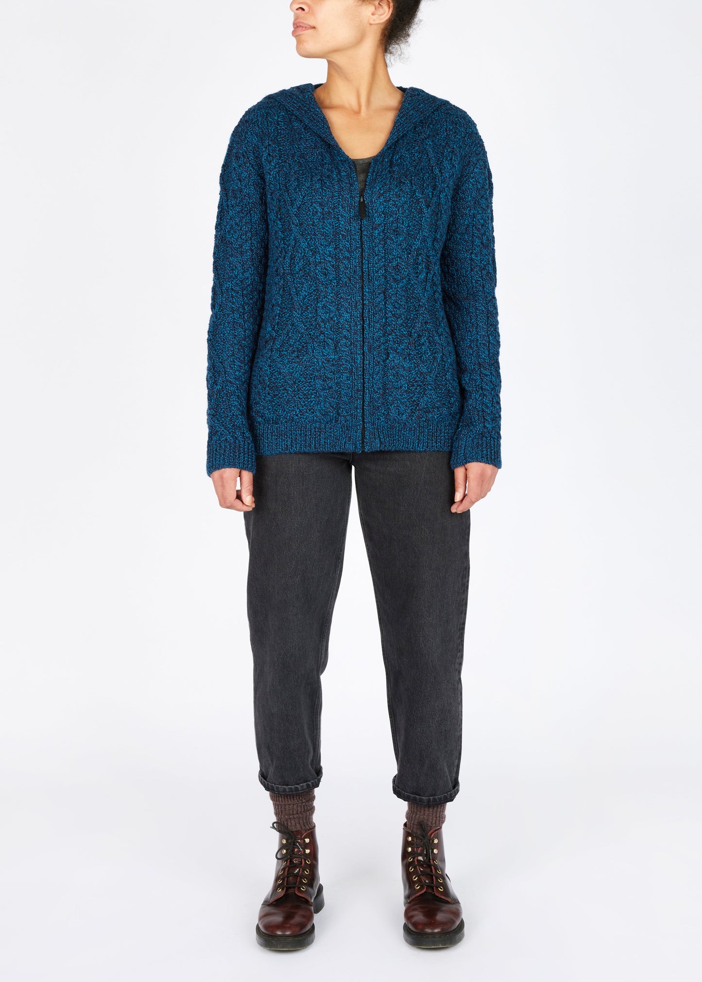 Irelands Eye - Ash Aran Zipped Hooded Jacket - SALE