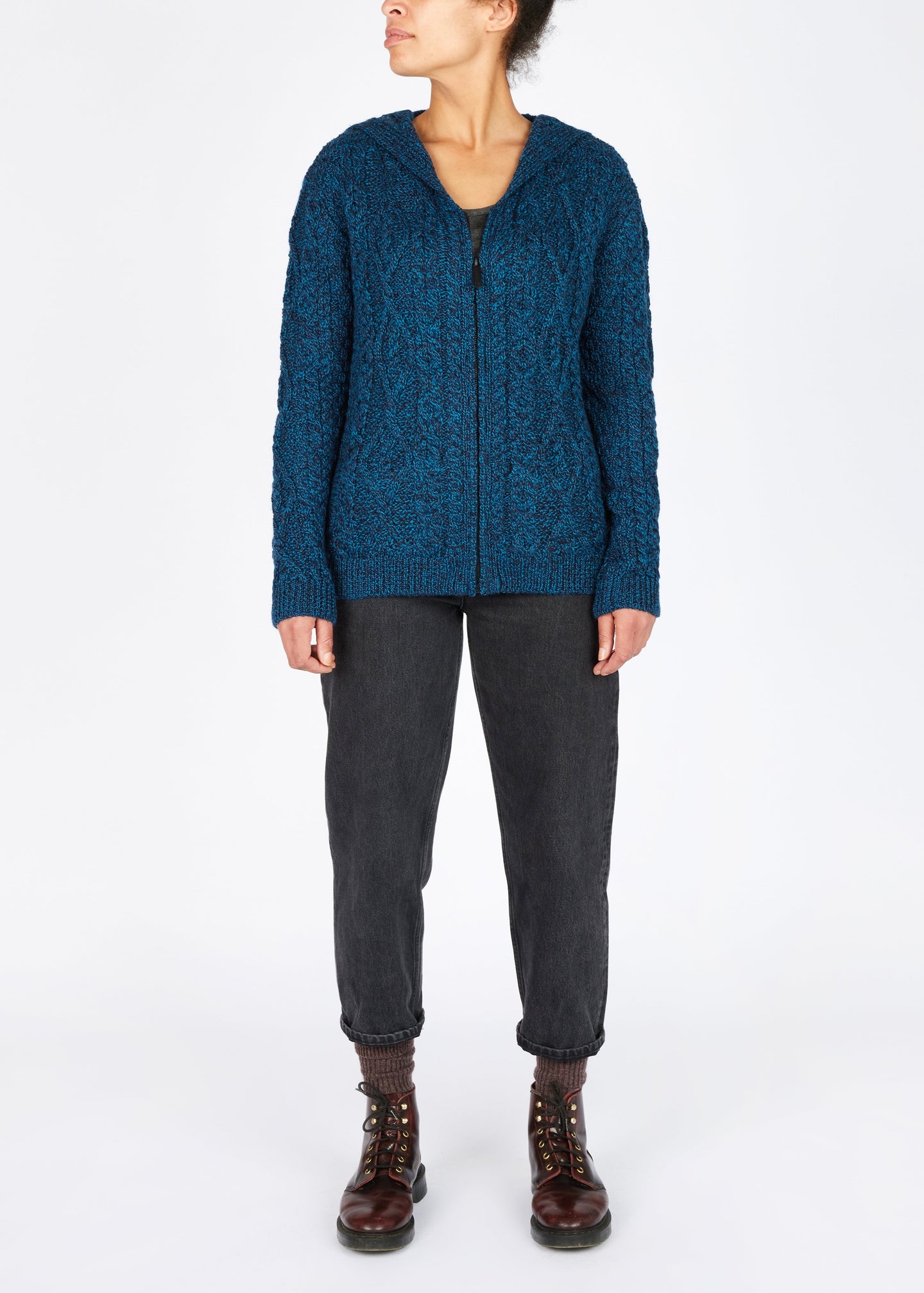 Irelands Eye - Ash Aran Zipped Hooded Jacket - SALE