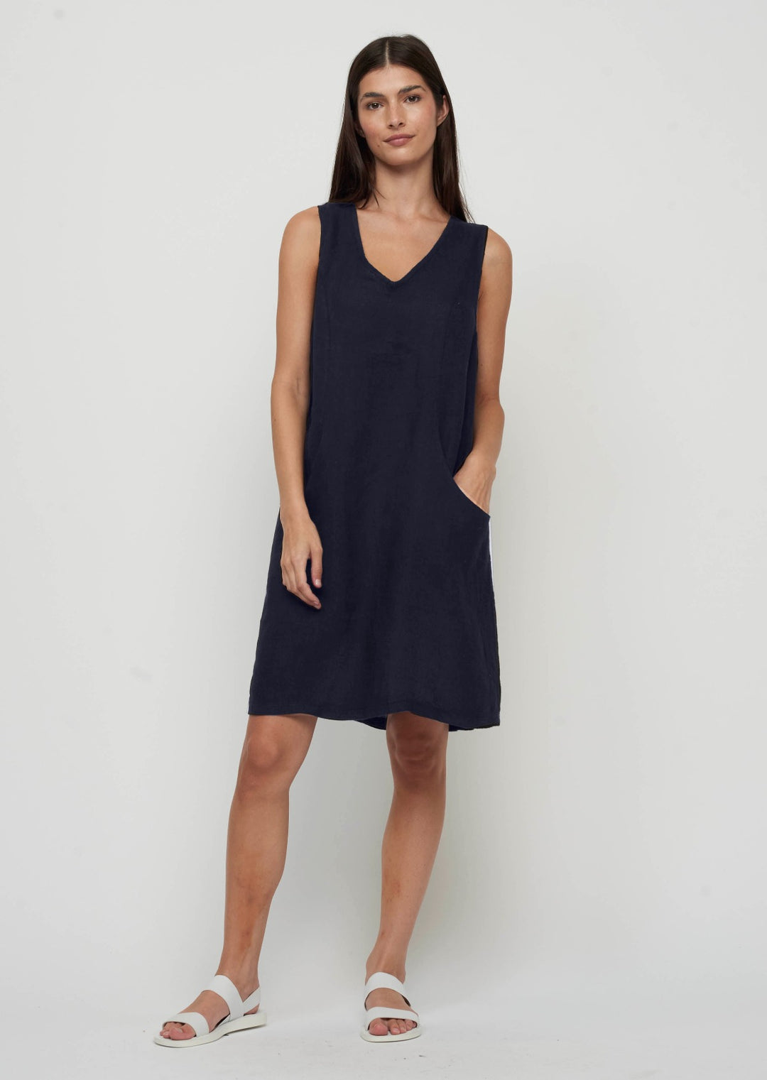 Pistache - Sleeveless Linen Pocket Dress
