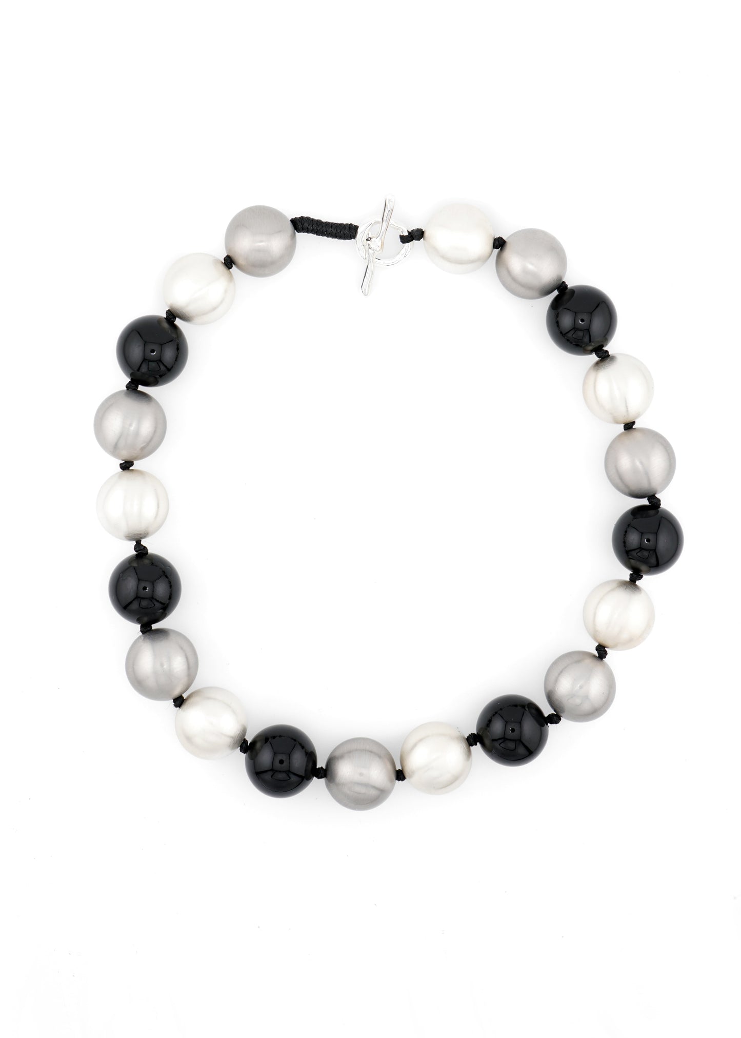 Merx - Brushed Silver & Black Bead Necklace