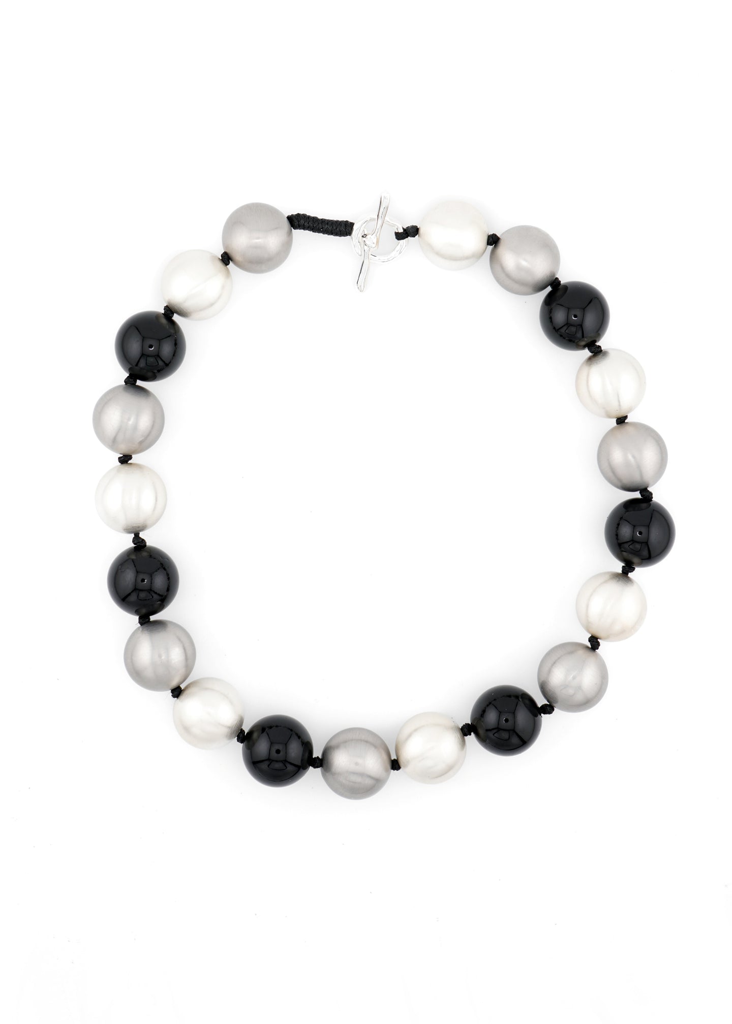 Merx - Brushed Silver & Black Bead Necklace