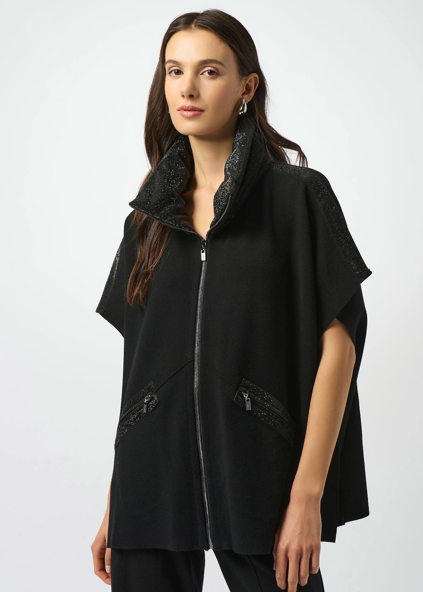 Faux Leather Trimmed Poncho Sleeve Jacket - GIFT CARD WITH PURCHASE