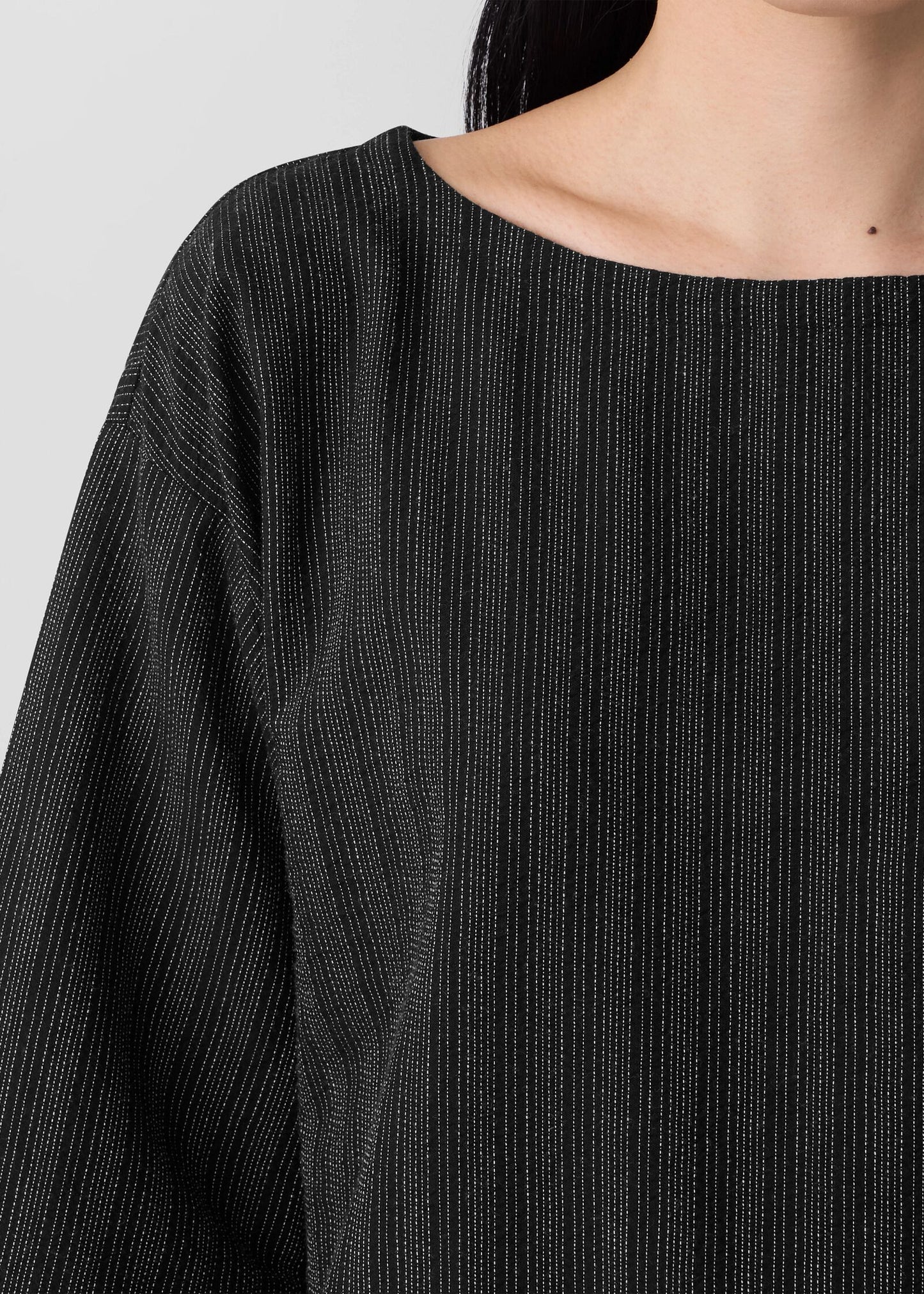 Eileen Fisher - Cotton Blend Stripe Stitch Box-Top