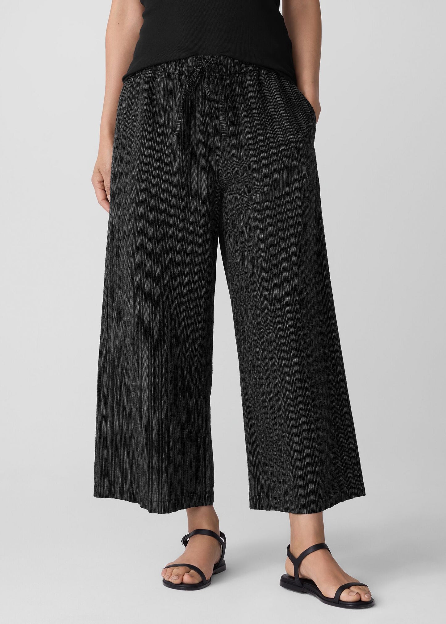 Eileen Fisher - Cotton Blend Stripe Stitch Wide-Leg Pant
